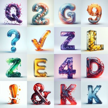 glass 3D Lettering Typeface. AI generated illustration
