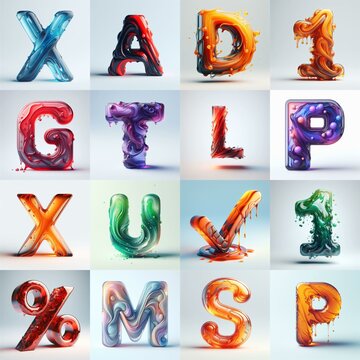 glass 3D Lettering Typeface. AI generated illustration