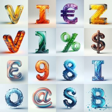 glass 3D Lettering Typeface. AI generated illustration