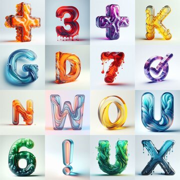 glass 3D Lettering Typeface. AI generated illustration