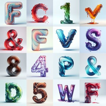 glass 3D Lettering Typeface. AI generated illustration
