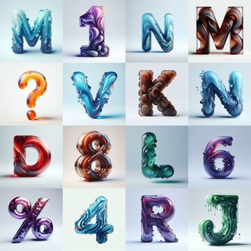 glass 3D Lettering Typeface. AI generated illustration