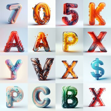 glass 3D Lettering Typeface. AI generated illustration