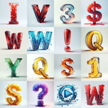 glass 3D Lettering Typeface. AI generated illustration