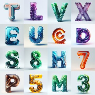 glass 3D Lettering Typeface. AI generated illustration