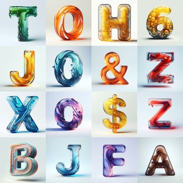 glass 3D Lettering Typeface. AI generated illustration
