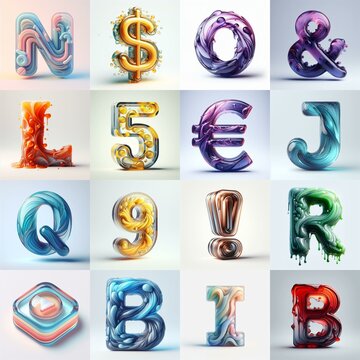 glass 3D Lettering Typeface. AI generated illustration