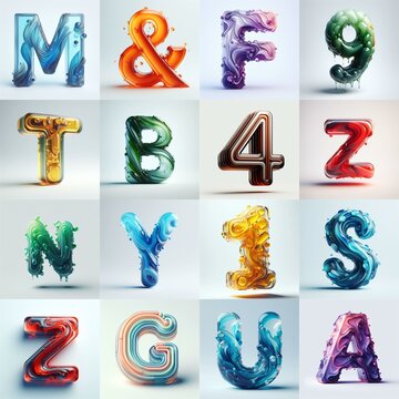 glass 3D Lettering Typeface. AI generated illustration