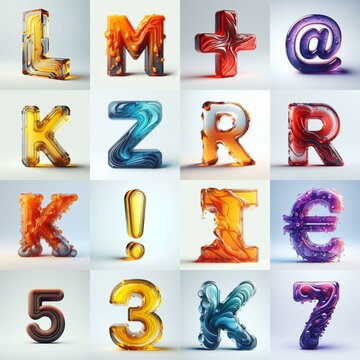 glass 3D Lettering Typeface. AI generated illustration