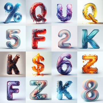 glass 3D Lettering Typeface. AI generated illustration