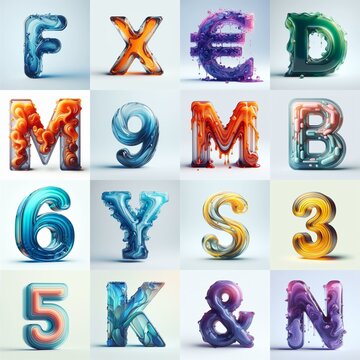 glass 3D Lettering Typeface. AI generated illustration