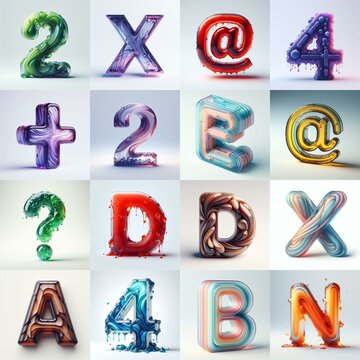 glass 3D Lettering Typeface. AI generated illustration