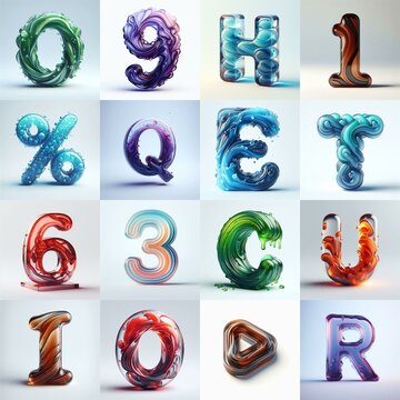 glass 3D Lettering Typeface. AI generated illustration