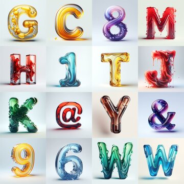 glass 3D Lettering Typeface. AI generated illustration