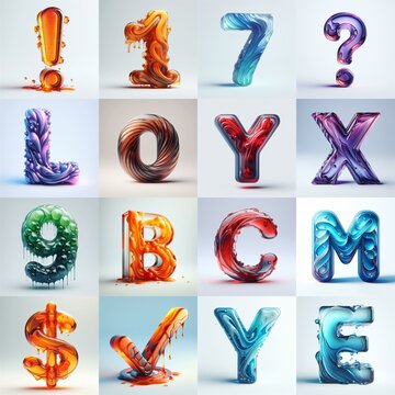 glass 3D Lettering Typeface. AI generated illustration