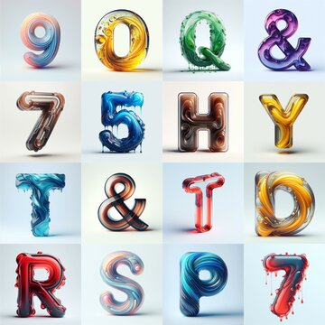 glass 3D Lettering Typeface. AI generated illustration