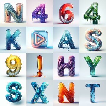 glass 3D Lettering Typeface. AI generated illustration
