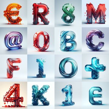 glass 3D Lettering Typeface. AI generated illustration
