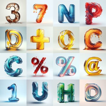 glass 3D Lettering Typeface. AI generated illustration