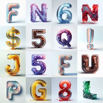 glass 3D Lettering Typeface. AI generated illustration