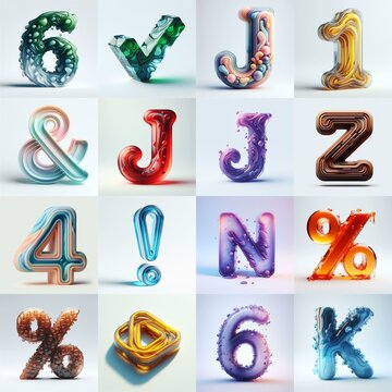glass 3D Lettering Typeface. AI generated illustration