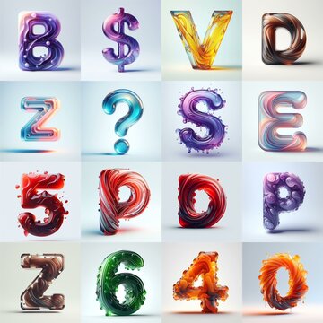 glass 3D Lettering Typeface. AI generated illustration