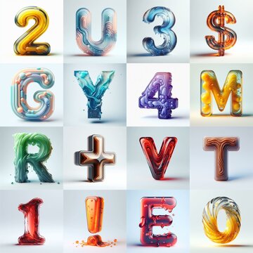 glass 3D Lettering Typeface. AI generated illustration