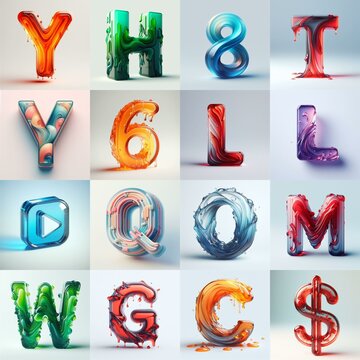 glass 3D Lettering Typeface. AI generated illustration