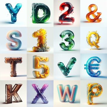 glass 3D Lettering Typeface. AI generated illustration