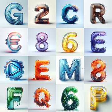 glass 3D Lettering Typeface. AI generated illustration