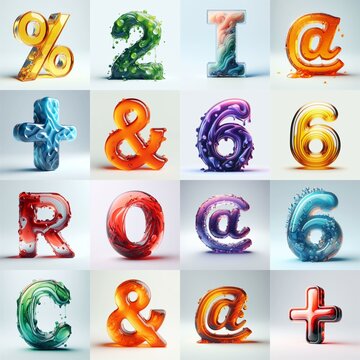 glass 3D Lettering Typeface. AI generated illustration