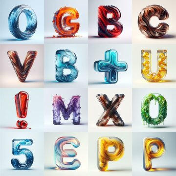 glass 3D Lettering Typeface. AI generated illustration