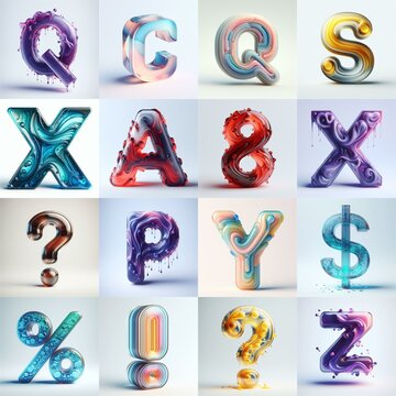 glass 3D Lettering Typeface. AI generated illustration