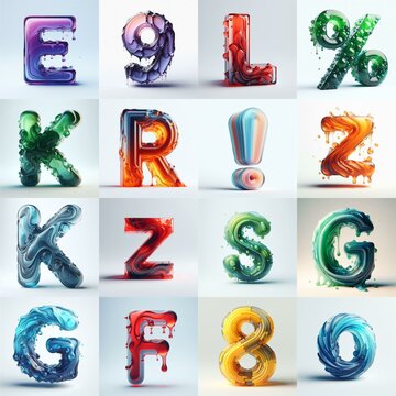glass 3D Lettering Typeface. AI generated illustration