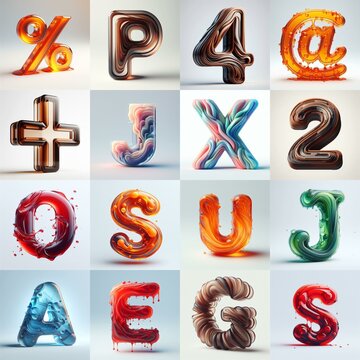 glass 3D Lettering Typeface. AI generated illustration