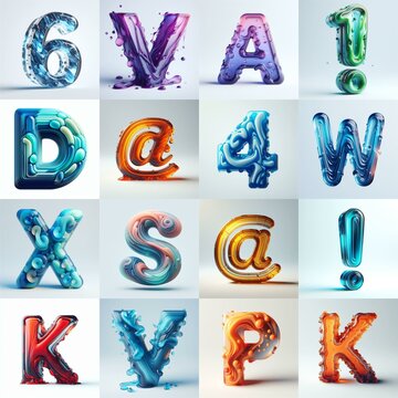 glass 3D Lettering Typeface. AI generated illustration