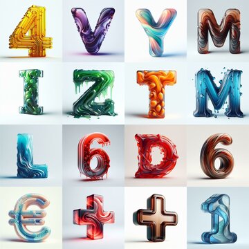 glass 3D Lettering Typeface. AI generated illustration