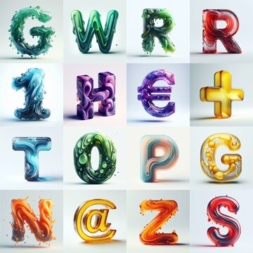 glass 3D Lettering Typeface. AI generated illustration