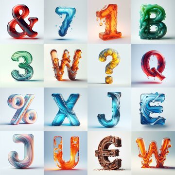 glass 3D Lettering Typeface. AI generated illustration