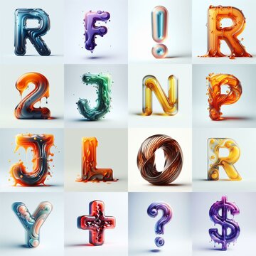 glass 3D Lettering Typeface. AI generated illustration