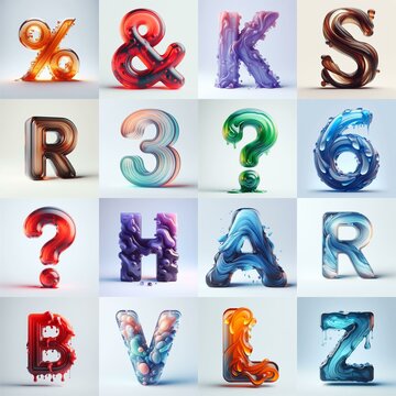 glass 3D Lettering Typeface. AI generated illustration