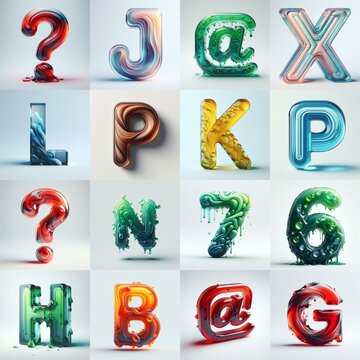 glass 3D Lettering Typeface. AI generated illustration