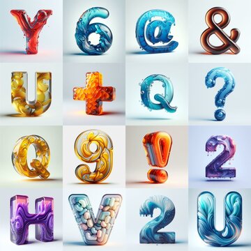 glass 3D Lettering Typeface. AI generated illustration