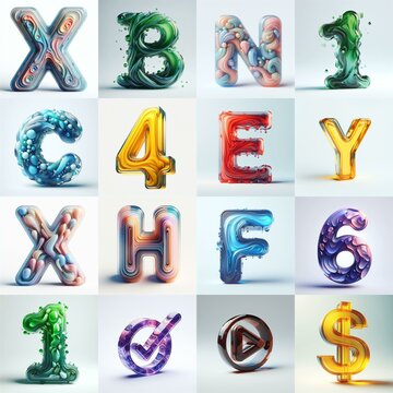 glass 3D Lettering Typeface. AI generated illustration