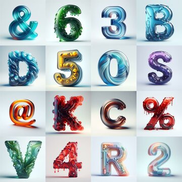glass 3D Lettering Typeface. AI generated illustration