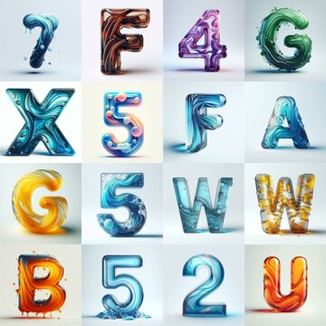 glass 3D Lettering Typeface. AI generated illustration