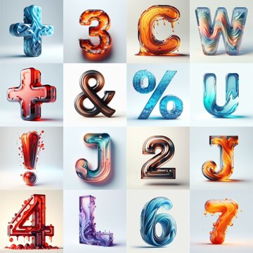 glass 3D Lettering Typeface. AI generated illustration