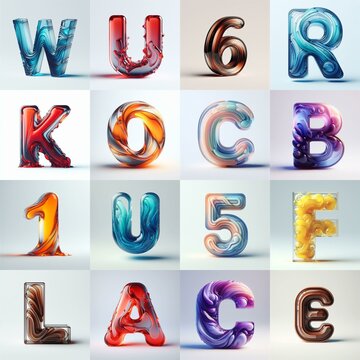 glass 3D Lettering Typeface. AI generated illustration