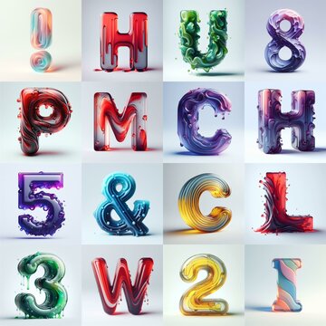 glass 3D Lettering Typeface. AI generated illustration