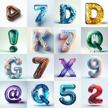 glass 3D Lettering Typeface. AI generated illustration